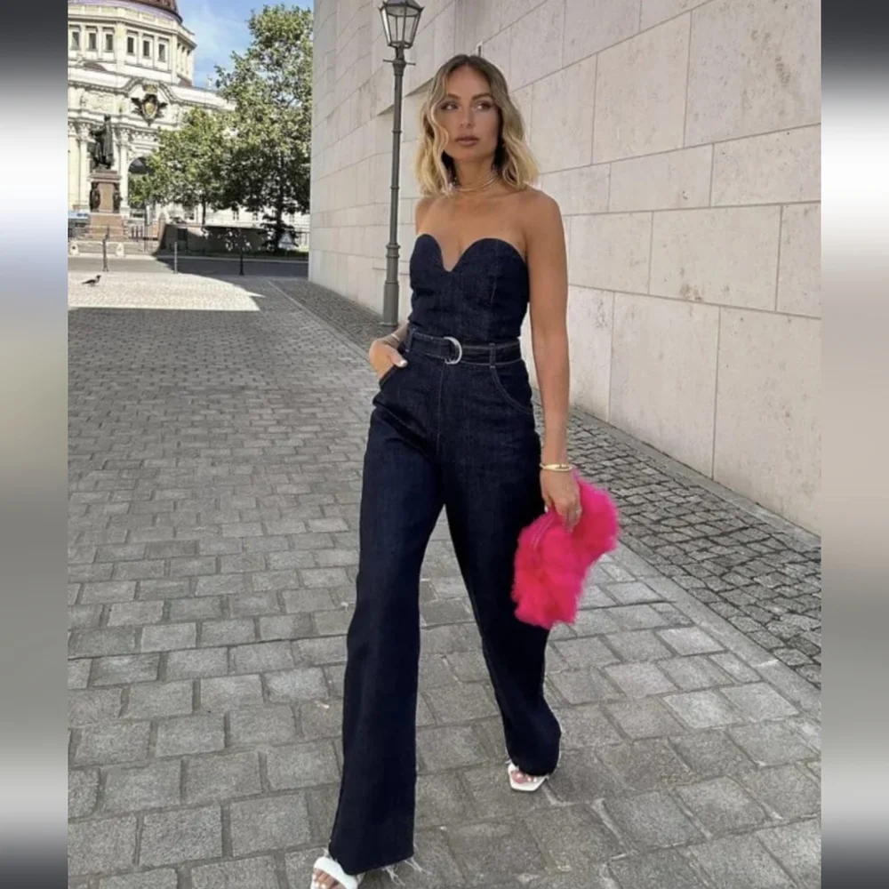 Zara Denim Bustier Jumpsuit * Blue Size S